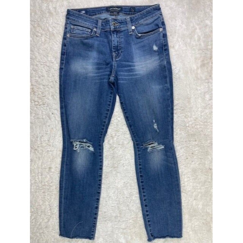 Lucky Brand Size 4 27 Womens Jeans Lottie Skinny Distress Raw Hem Low Rise